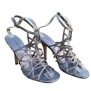 Via Spiga Liv Steel Women's Metallic Silver Strappy Ankle Strap Heeled Sandal 9M
